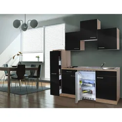 Respekta Küchenzeile KB180ESSC 180 cm Schwarz-Eiche Sägerau Nachbildung
