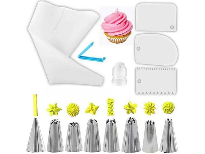 Spritzbeutel Set 14-teilig für Kuchen und Torten, Weiß, Kunststoff, 15x1x30 cm, Backen & Backzubehör, Garnieren & Verzieren