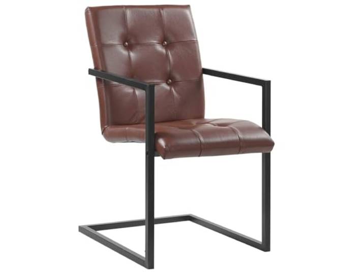 YUTAASU Freischwinger 2 STK. Braun Echtleder Retro Design, Dick Polsterung, Stahlrahmen Pulverbeschichtet, Belastbar Bis 110 Kg
