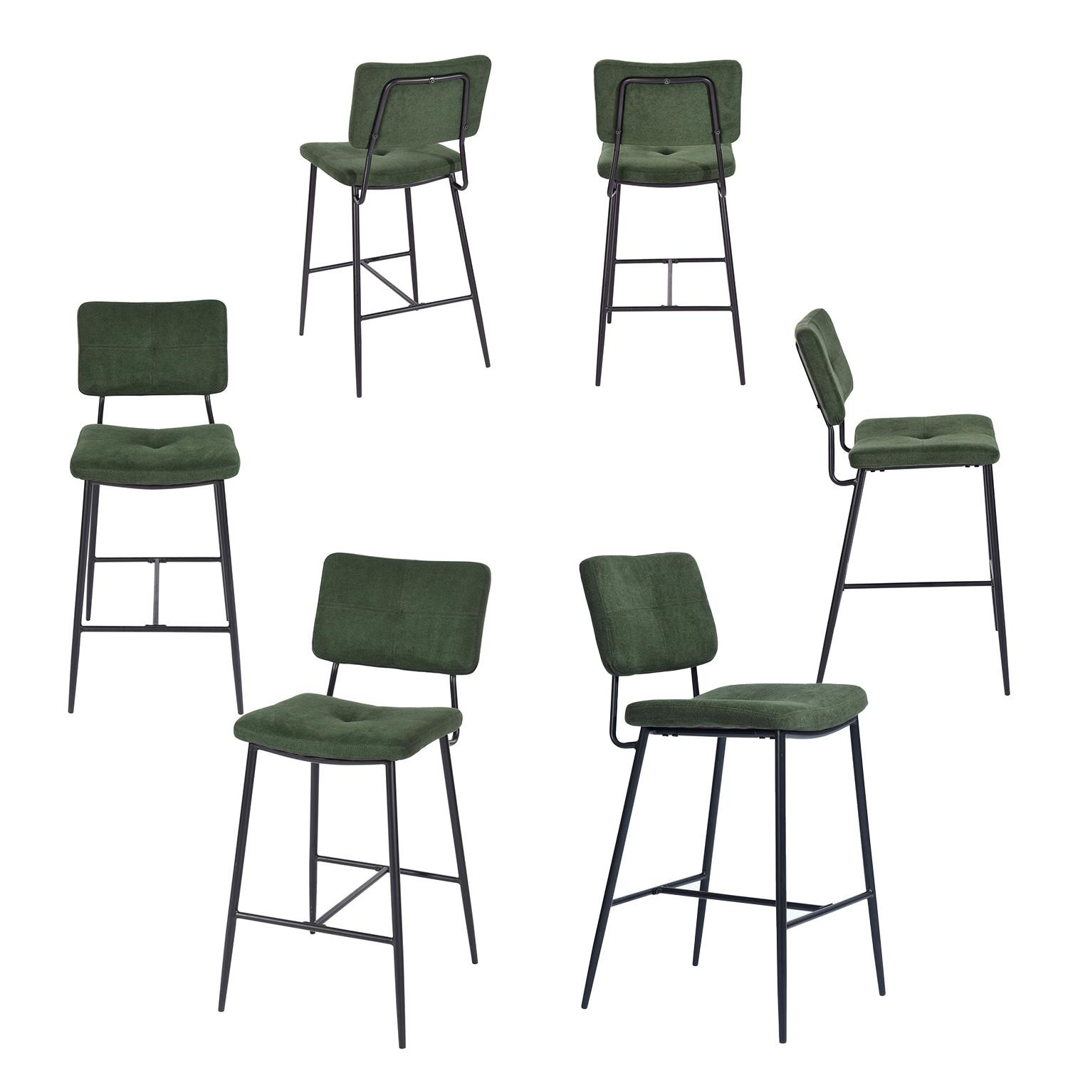 Meubles Cosy Set van 6 industriële barkrukken met rugleuningen van groene stof – INDEPENDENCE