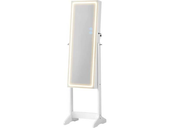 SONGMICS Armoire à Bijoux Lumières LED Rangement Accessoire Miroir sans Cadre 36 5 x 46 5 x 154 cm Blanc JJC012W01
