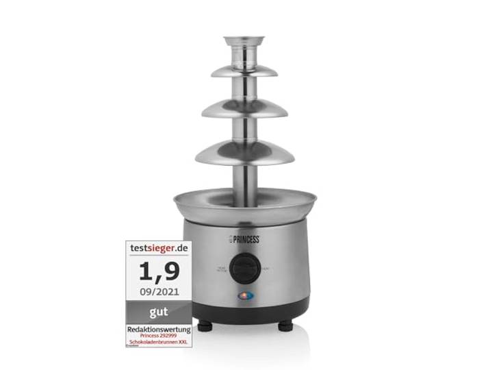 Princess fontaine à chocolat XXL Inox Brossé - Acier inoxydable - 4 Étages - 1\,1 L - 190 W - Maintien au chaud - 292999