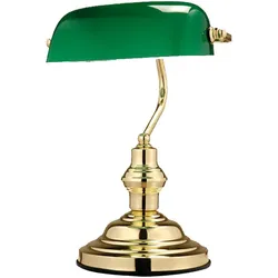 Bankerlampe dimmbar mit Fernbedienung LED Tischlampe Schreibtischleuchte Glas grün Leselampe, RGB Farbwechsel, Metall messing, 4W 470lm warmweiß, LxH 25 x 36 cm