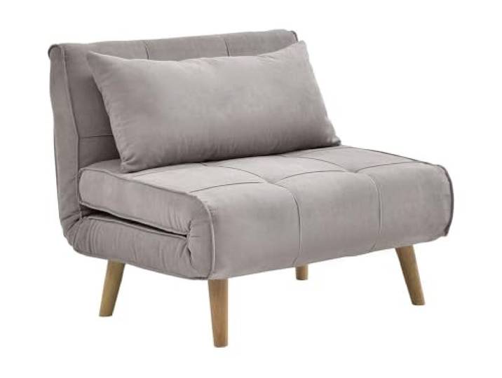 Vente-unique - Schlafsessel 1 Person Chila - Stoff Taupe Holzgestell Ausklappmechanismus Zusätzliche Kissen
