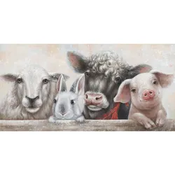 La Casa »Schaf Hase Kuh Schwein« Ölbild handbemalt 140x70 cm auf Leinwand