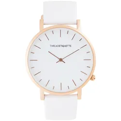 THREAD ETIQUETTE - MINIMALIST - matte rose gold / white leather timepiece / 42 MM