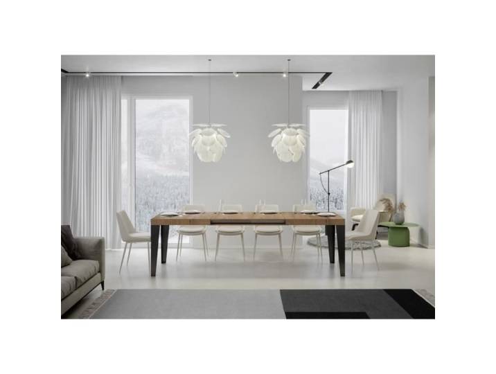 Table Flame Extensible Dessus Chêne Nature 90x180 Allongée 440 cadre Anthracite