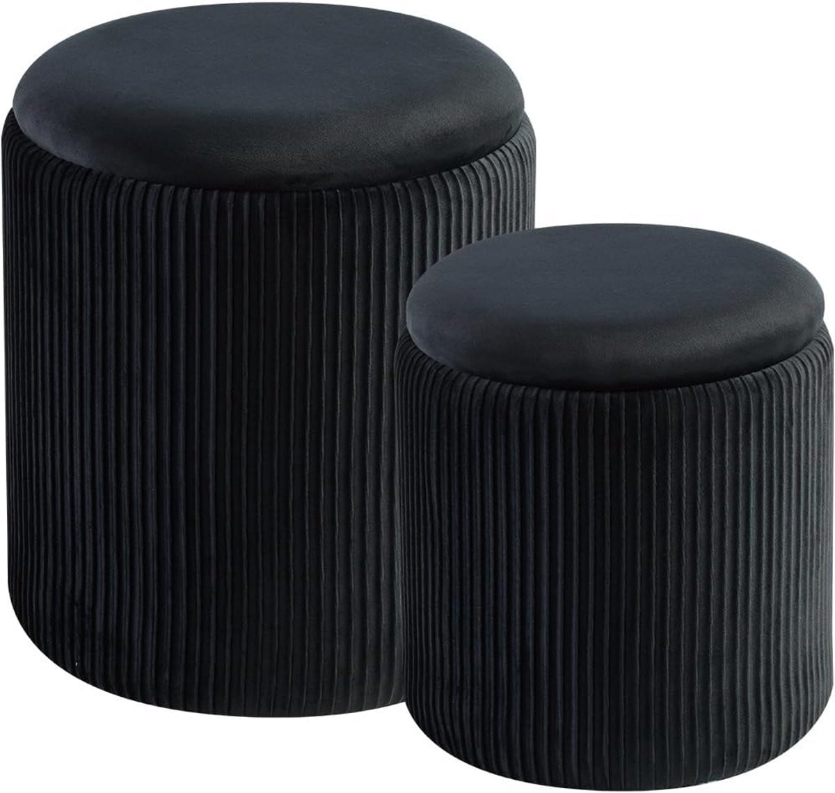 Set van 2 Ronde Opberg Ottomans - Fluwelen Poef met Opbergruimte