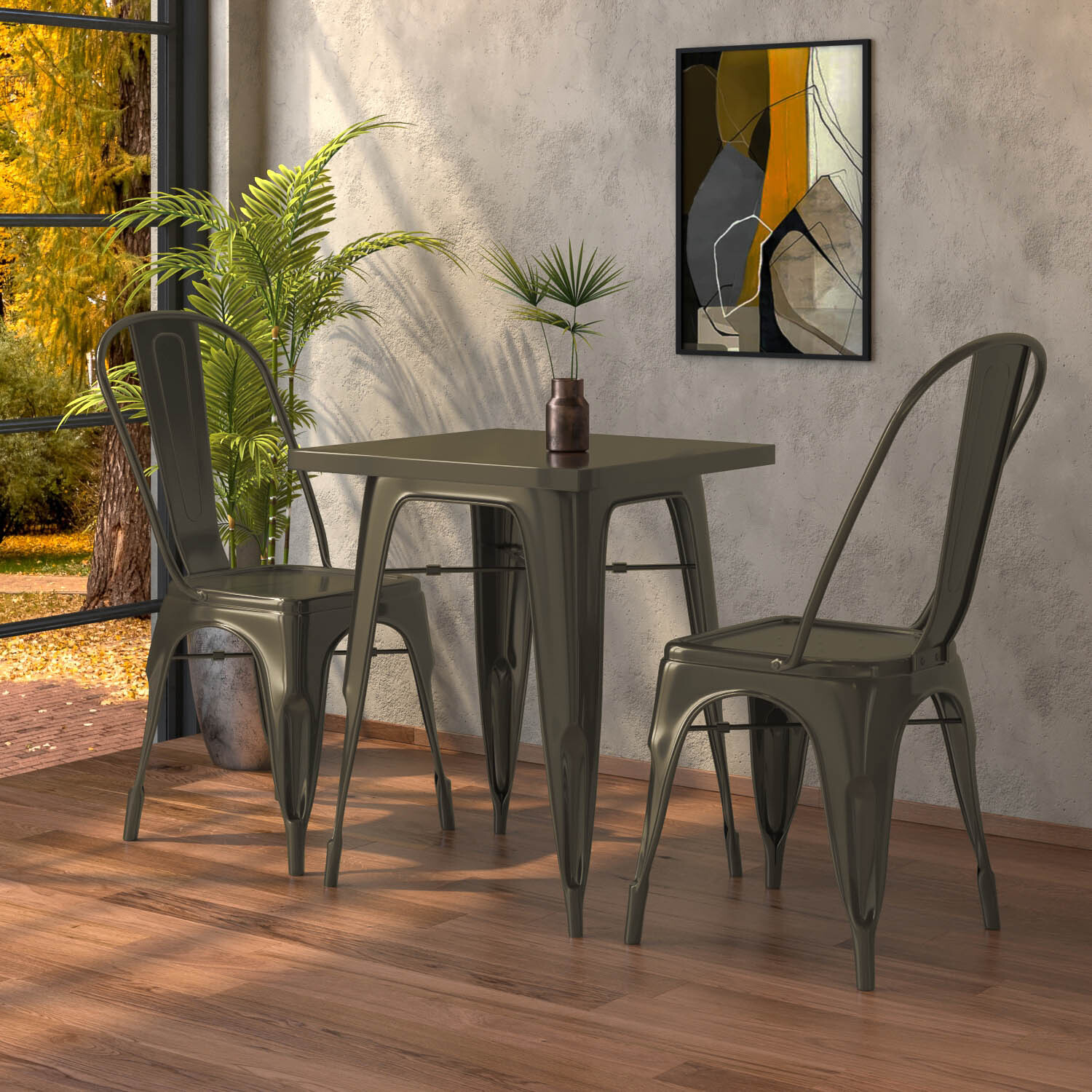 CALIFORNIA | Tolix Tisch- & Stuhl-Set | 2x Stuhl | 60x60cm | Rost Matt | Tolix Stuhl, Industrie Stuhl, Industrie Tisch