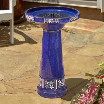 Smart Solar Louisa intelliSOLAR Ceramic Birdbath with Remote - Blue Flowers