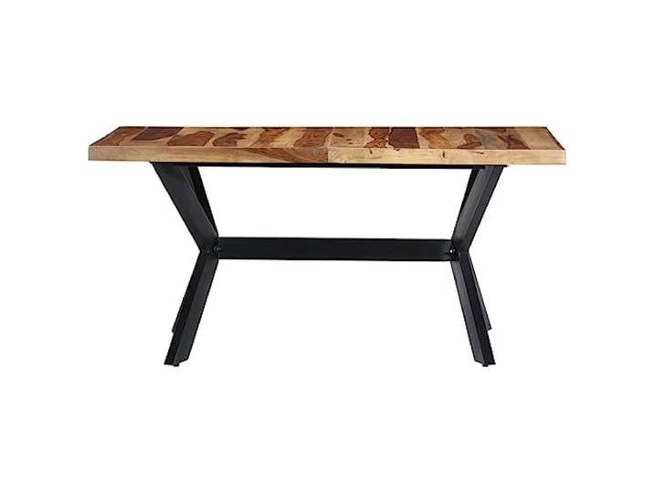 KGHERMDF Esstisch 140x70x75 cm Massivholz Akazie Stahlgestell Kreuzform, Industrie-Stil, Handgefertigt, Einfacher Zusammenbau
