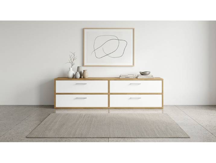 Breites Lowboard mit Schubladen Eiche Natur geölt