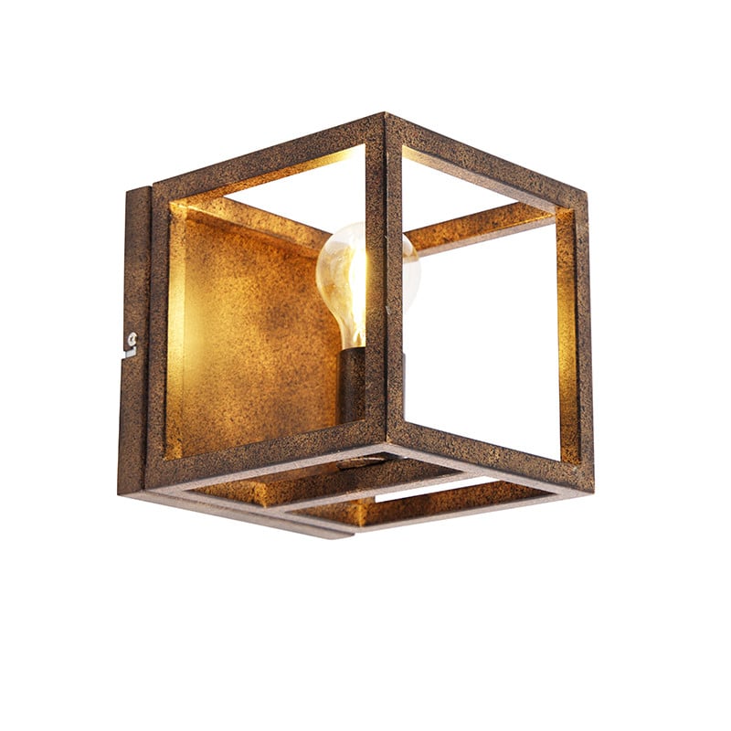 Qazqa Industriële wandlamp Cage - Bruin - Metaal - E27 - Dimbaar