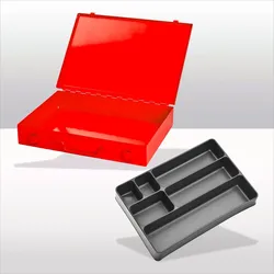 PROREGAL Stahlblechkästen mit Spannverschluss 6 Fächer | HxBxT 5x33x23cm | Verkehrsrot