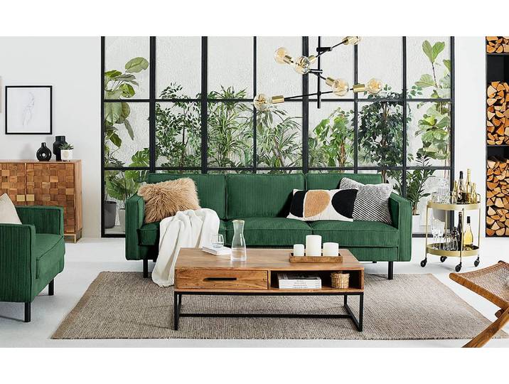 home24 XXL-bank groen corduroy Poppy 237 x 81 x 96cm boho