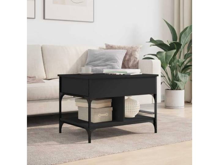 KTHLBRH Couchtisch, Schwarz, 70 x 50 x 50 cm, Holz, mehrschichtig, Metall Hebefläche, verstecktes Fach, 4 verstellbare Füße, robuste Konstruktion
