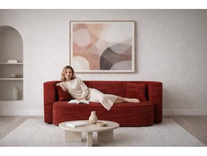 MyFoam Schaum-Sofa 3-Sitzer 200 cm mit Schlaffunktion, Abnehmbarer Bezug, modern & bequem (Rot)
