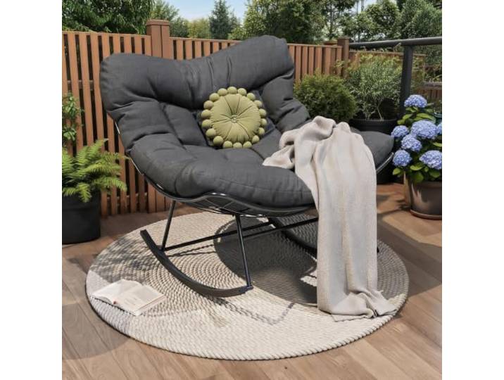 FairyLee XXL Outdoor Papasan Schaukelstuhl – Robuster Metallrahmen, extra Dickes Kissen, Ei-Design für Garten, Terrasse & Balkon