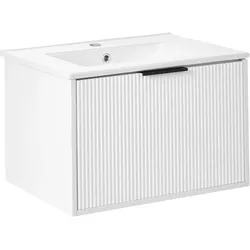 WASCHBECKENUNTERSCHRANK wandmontiertk mit Waschbecken mit schwarzem Griff Weiß Tilcara