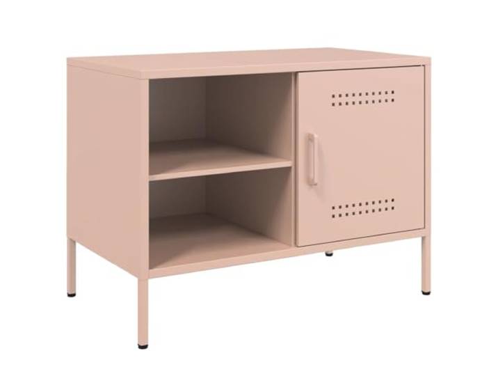 LKJephalotrop TV-Schrank Rosa 68x39x50,5 cm Industrie Lowboard Stahl Kompakte Fernsehtisch Anrichte aus Metall in Rosa für Wohnzimmer und Schlafzimmer mit Tür und offenen Ablagen.