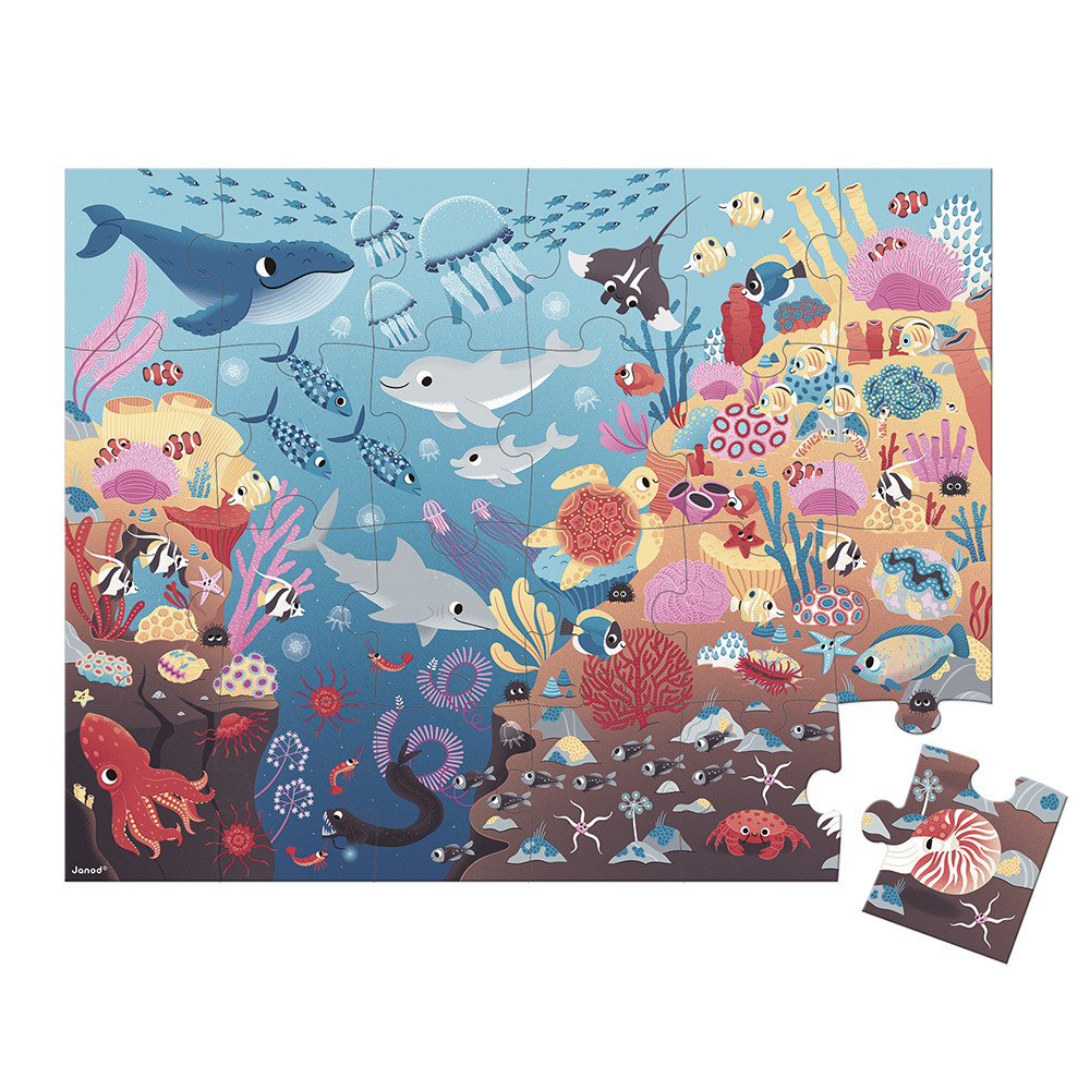 Janod Puzzel Oceaan - Magische legpuzzel met 24 stukjes, fluorescerend in het donker