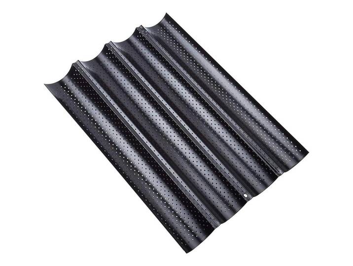 Baguette-Backform 4 Mulden 38 x 33 cm Schwarz, Metall, 38x2x33 cm, Backen & Backzubehör, Backformen, Kastenformen