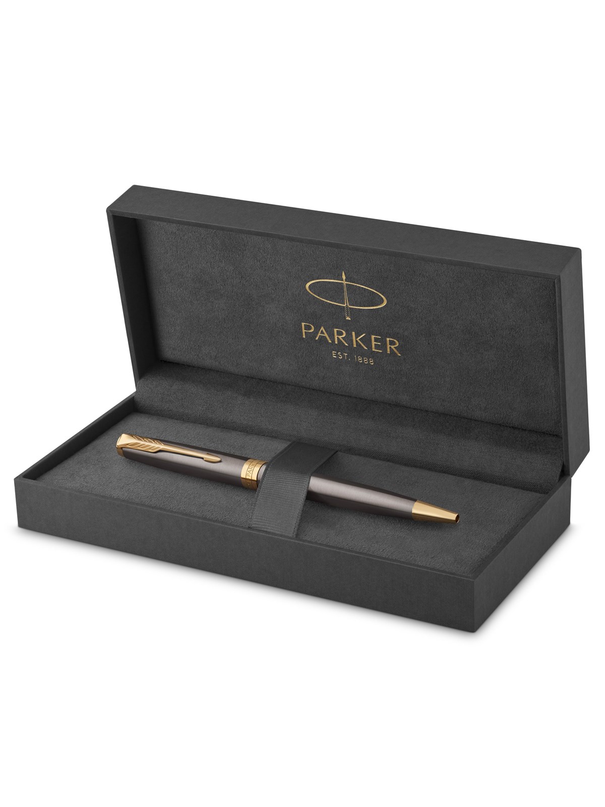 Parker Sonnet Ballpoint Pen | Grey Lacquer with Gold Trims | Medium Point | Black Ink Refill | Gift Box