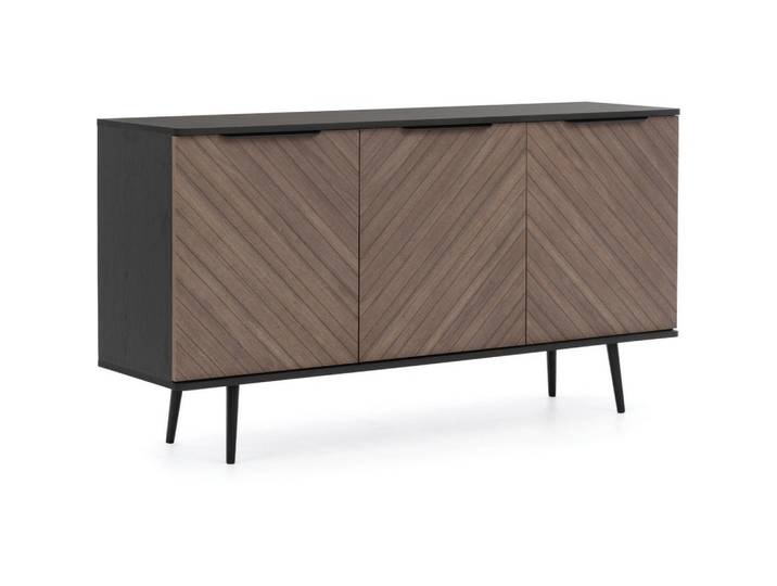 Beautysofa Kommode Parini mit 3 Türen, mit Metallbeine, Graphitschwarz/Captains Deck, Eichefarben, 150x80x41 cm, Kleinmöbel, Kommoden, Kommoden
