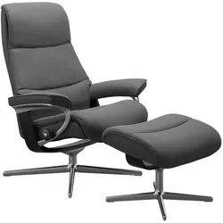 Stressless Sessel mit Hocker View Cross Leder Grau Batick Grey S (Small)