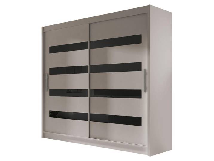 MIRJAN24 Schwebetürenschrank London XI, Garderobe mit zwei Türen, Kleiderschrank (Farbe: Cashmere / Cashmere + Schwarz Lacobel, ohne Beleuchtung)