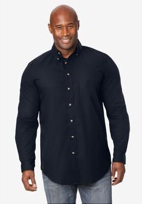 Men's Big & Tall Long Sleeve Wrinkle Free Sport Shirt by KingSize in Black (Size 6XL)