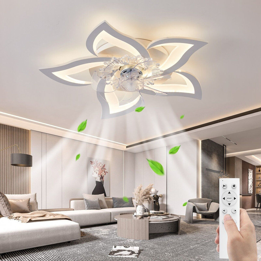 Metro Cleal LED ceiling fan with lighting, creativity 5 -light, quiet dimmable ceiling light with remote control and app White 35cm