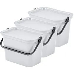 WellHome - 3x5L Mülleimer-Set mit Griff, Fashion Collection, Weiß