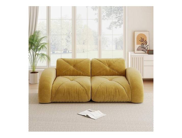 LuxusKollektion 2-Sitzer Sofa rahmenlos Chenille 32D Schaumstoff rutschfest Gelb 2-Sitzer