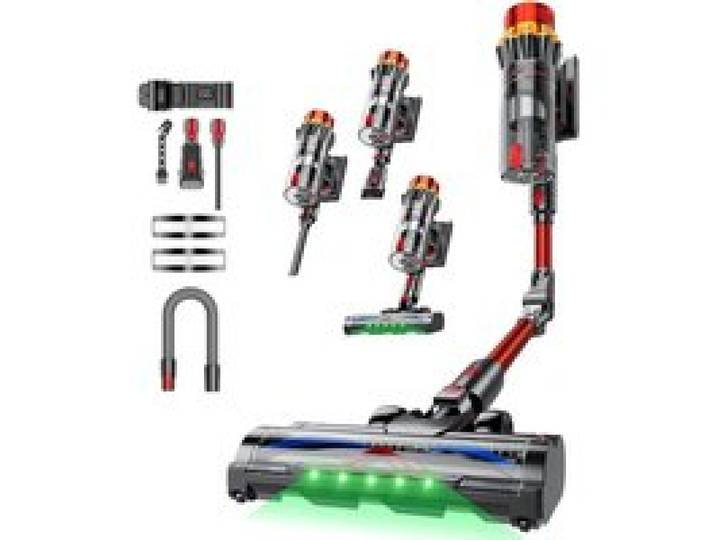 Aspirateur Balai Sans Fil 75KPa Autoportant Lumière Verte Détection Poussière Tube Pliable 70Min Bac 1 8L