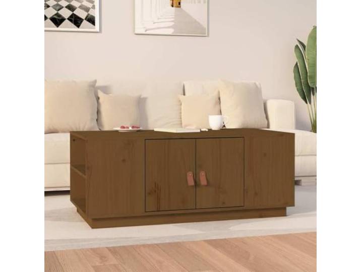 HEFZGDB Couchtisch Honigbraun 100x50x41 cm Massivholz Kiefer mit Stauraum Fächern Ablagen als Beistelltisch Wohnzimmertisch Sofatisch rustikale Optik