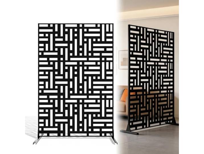 Paravent Outdoor wetterfest 3-teilig mit Ständer – 121 × 40 × 183 cm cm Freistehende Trennwand aus Metall, Sichtschutz für Garten & Balkon, Sichtschutzwände als Rankhilfe, Raumteiler Schwarz Rechteck