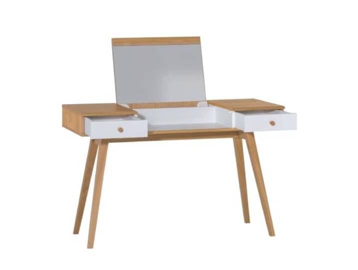Coiffeuse avec miroir relevable et 2 tiroirs - L120 x H76/116,6 x P50 cm