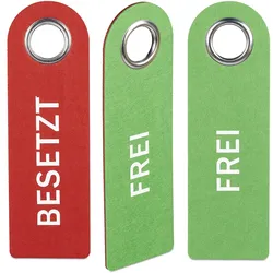 Relaxdays Türschild "Besetzt Frei", 3er Set, WC Schild zum Aufhängen, beidseitig, Bad & Büro, Filz Türhänger, rot/grün