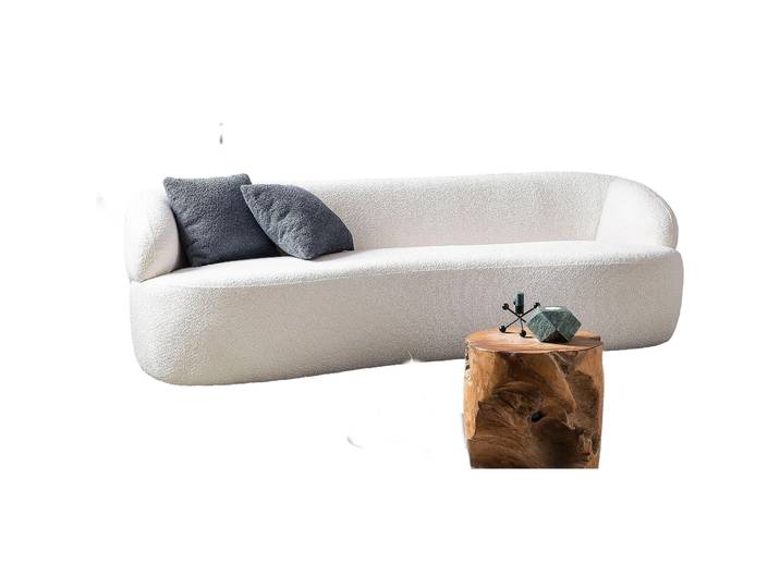 Edles Sofa Manja Bouclé Optik weiss B 220 cm T 93 cm - Sofa
