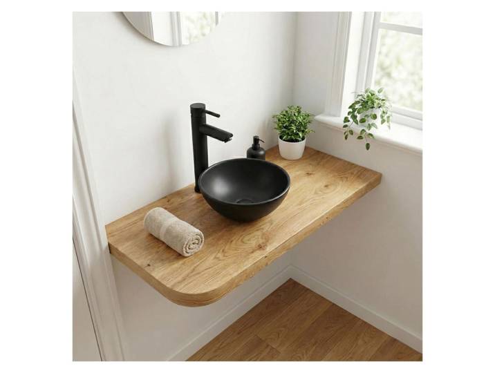 Vasque lave-mains à poser ronde en céramique noir 26cm