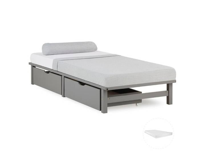 Lit simple - HOMESTYLE4U - 3043 - 90x200 cm - 2 tiroirs - Matelas mousse inclus