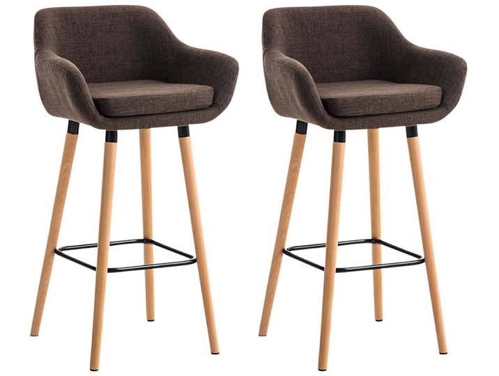 TPFLiving 2er Set Barhocker Grande Gestell Holz Stoff - Braun