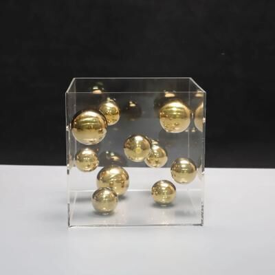 Inspire Select Modern Geometric Metal Ball Art Ornament With Transparent Acrylic Box Decor 7.1 X 7.1 X 7.1 In Gold