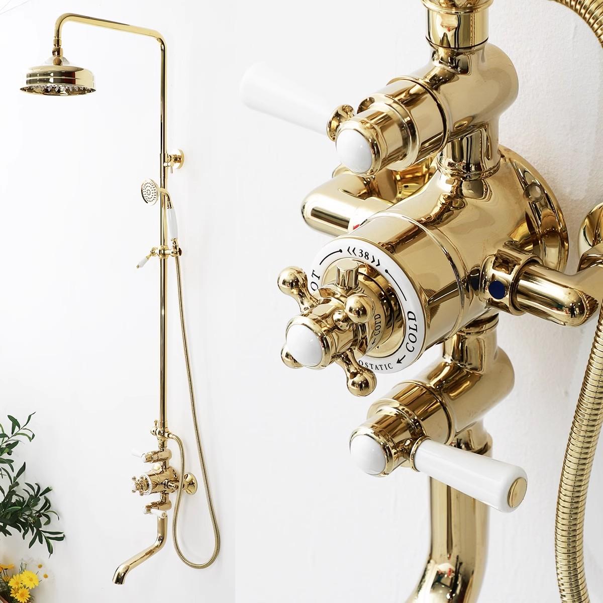 Duscharmatur mit Thermostat, Marke BRADFORD, goldfarben, Retro-Vintage-Design, , Modell: Lauferi