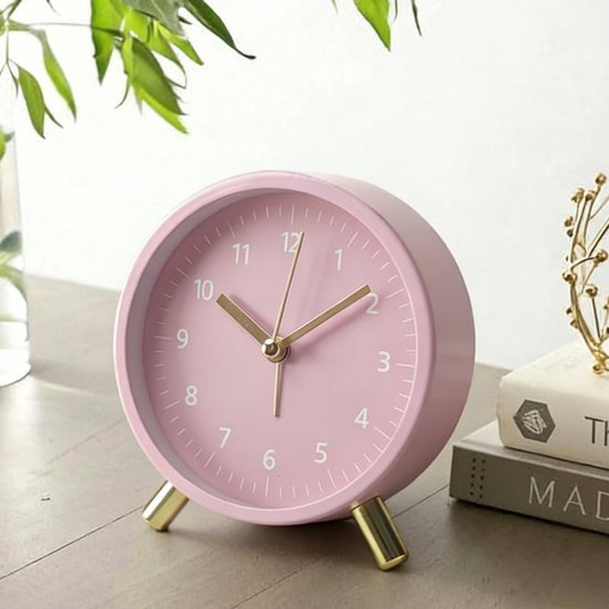 Mrilary Analoge Wekker met Nachtlampje - Superstille Niet-tikkende Kleine Klok - Roze