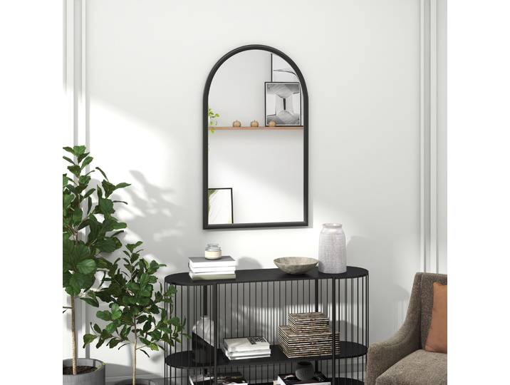 HOMCOM Miroir Mural Arche 110x65cm Bois Noir Salon Chambre