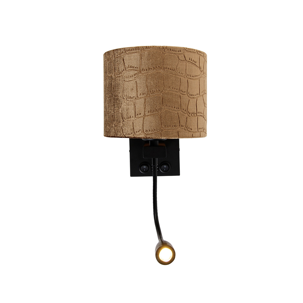 Qazqa Wandlamp Brescia zwart en bruin met velours kap en krokodillendessin