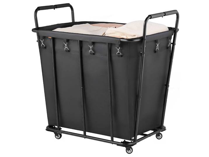 Vevor Chariot A Linge Mobile Avec Roulettes Pivotantes\, Panier A Linge Avec Doublure Impermeable\, Charge De 117\,9 Kg\, Capacite 300 L\, Chariot De Courses Robuste Pour Camping\, Epicerie\, Bagages\, Noir
