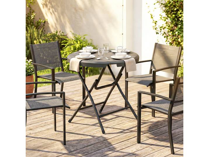 Outsunny Table Ronde Jardin Extérieur HDPE Acier 4 Pers
